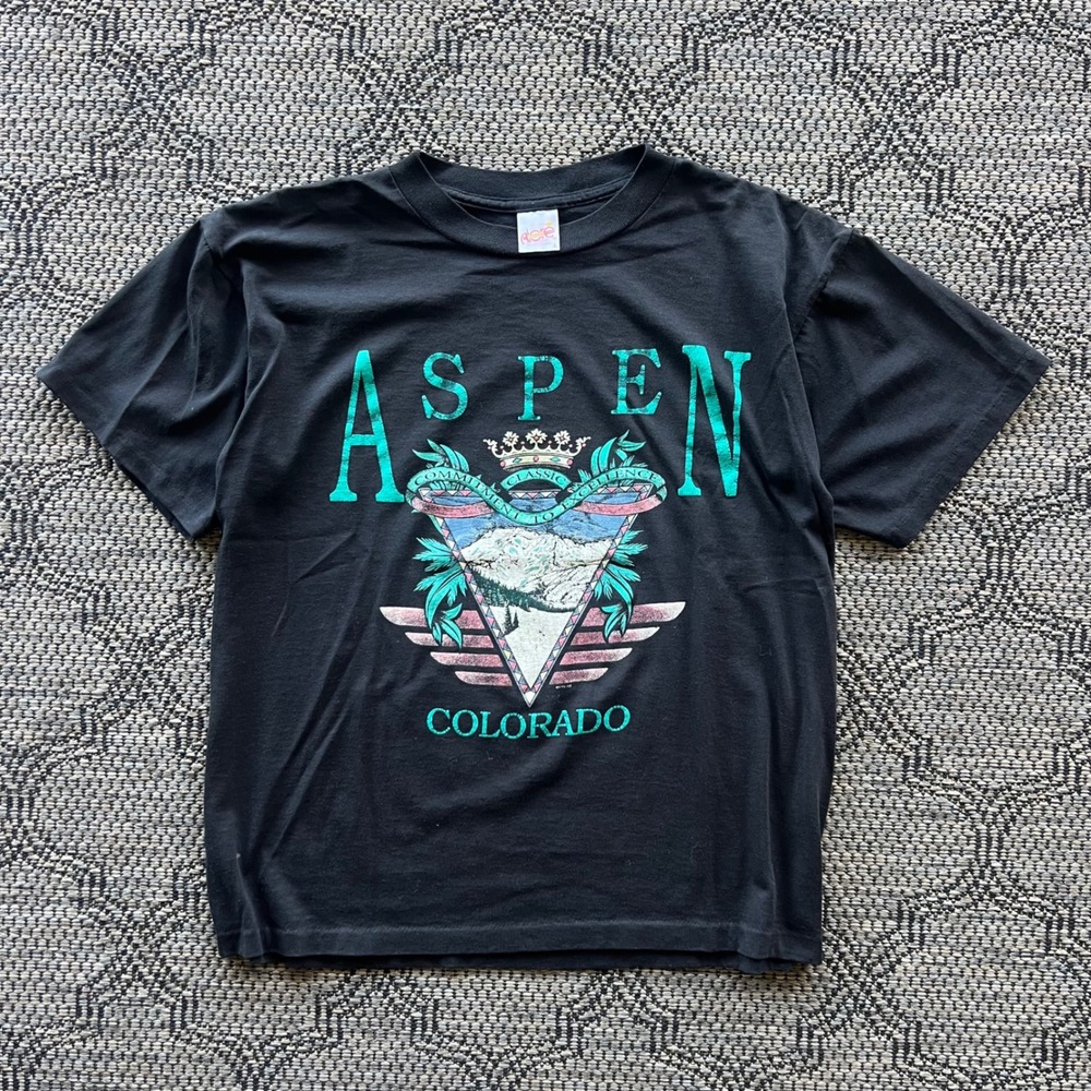 Vintage Aspen Colorado T Shirt Mens Large Black Ski Destination Outdoors 90s